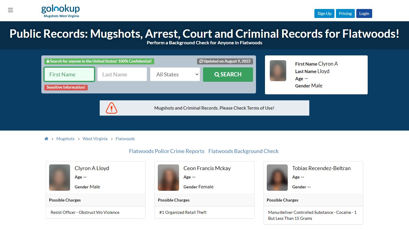 Mugshots Flatwoods, Arrest Records Flatwoods